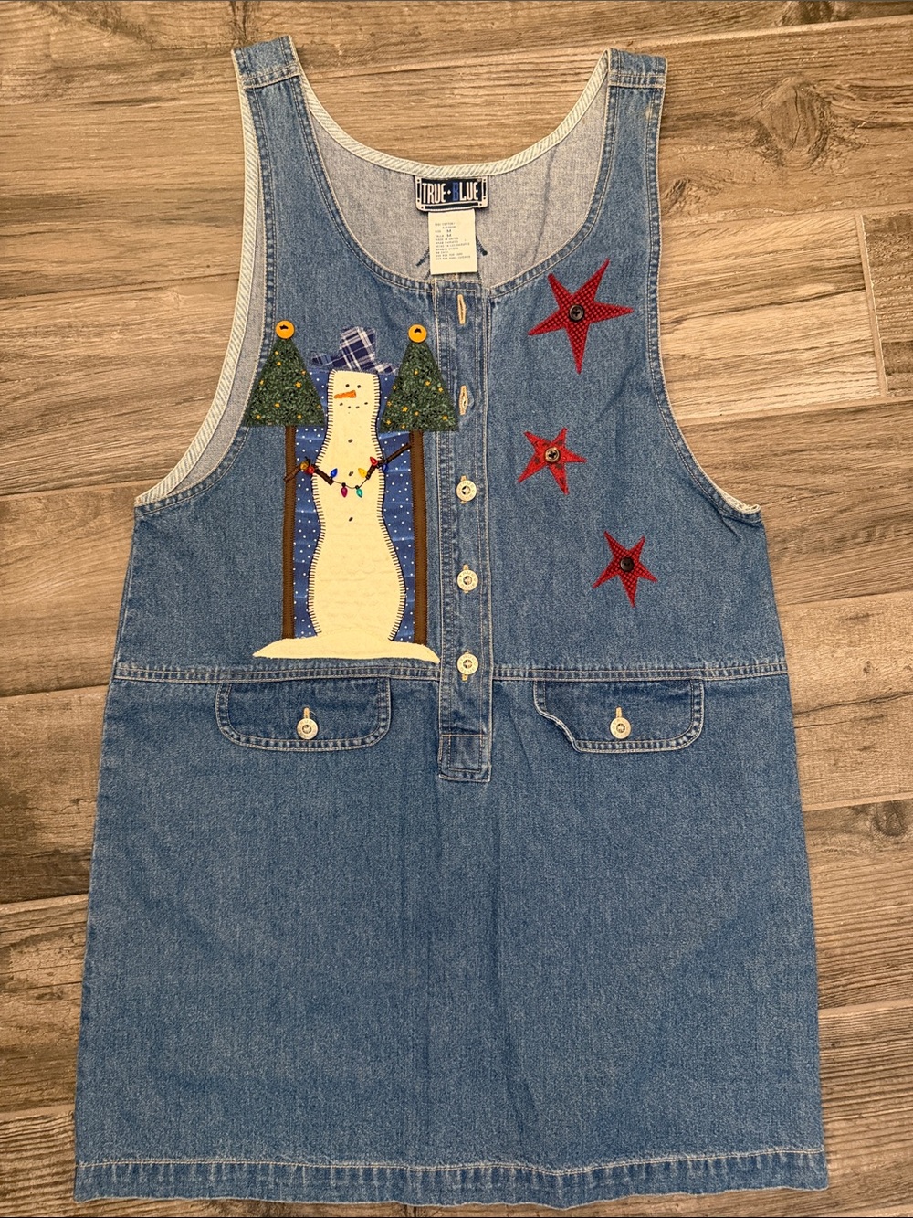 True Blue Denim Snowman Overall Dress - Blue